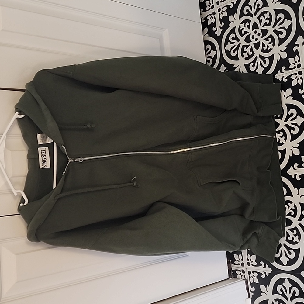 King Size dark green zipper sweatshirt jacket